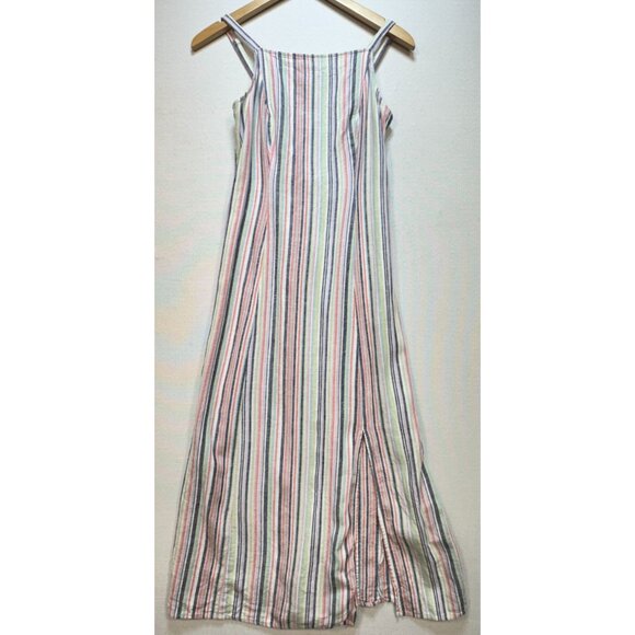 Old Navy Women's Linen Maxi Dress Back Smock Size S Multicolor Stripe Sleeveless - Picture 1 of 13